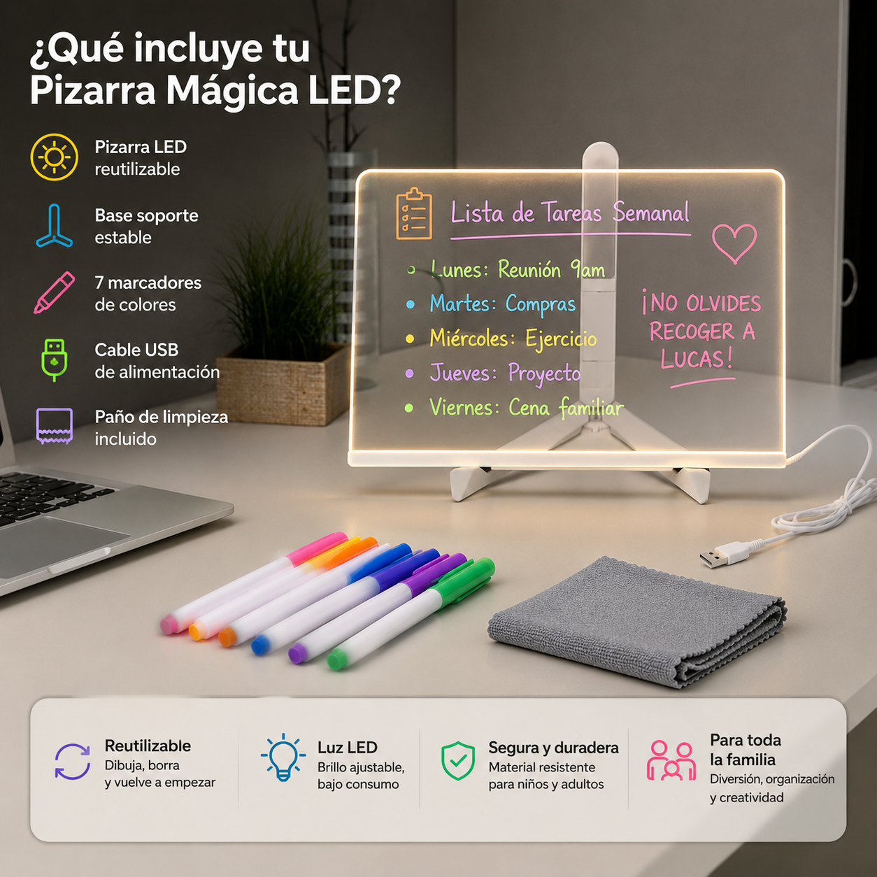 ✨ Pizarra Mágica LED | Dibuja, Aprende y Crea sin Pantallas