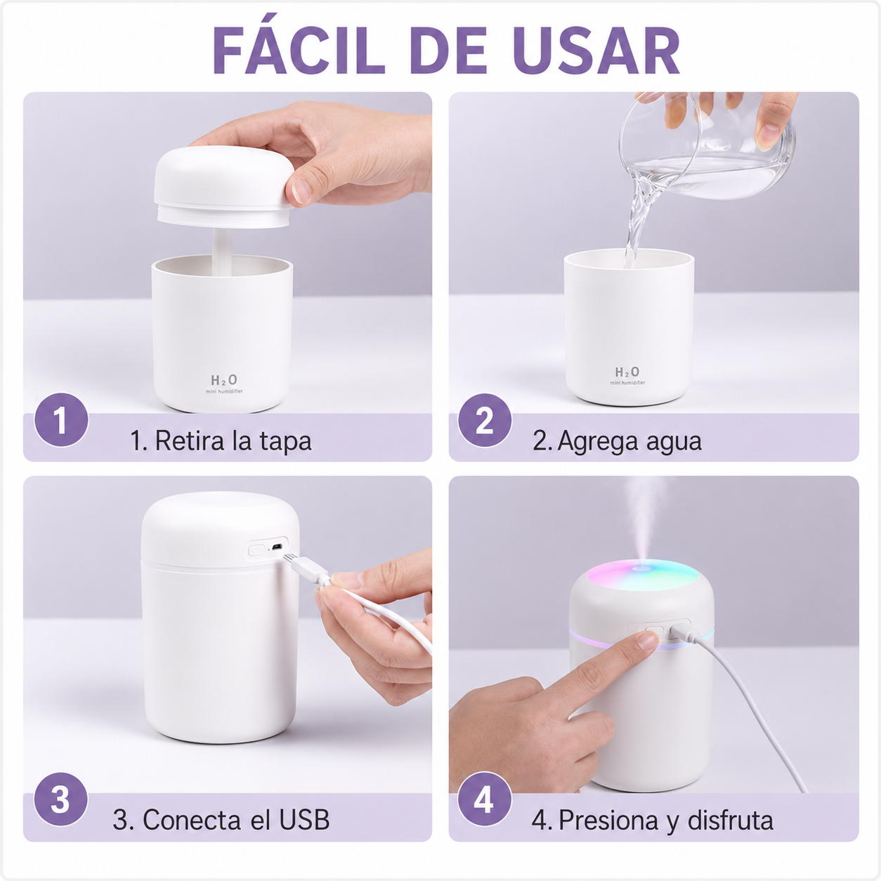 Humidificador USB con Luz Ambiental