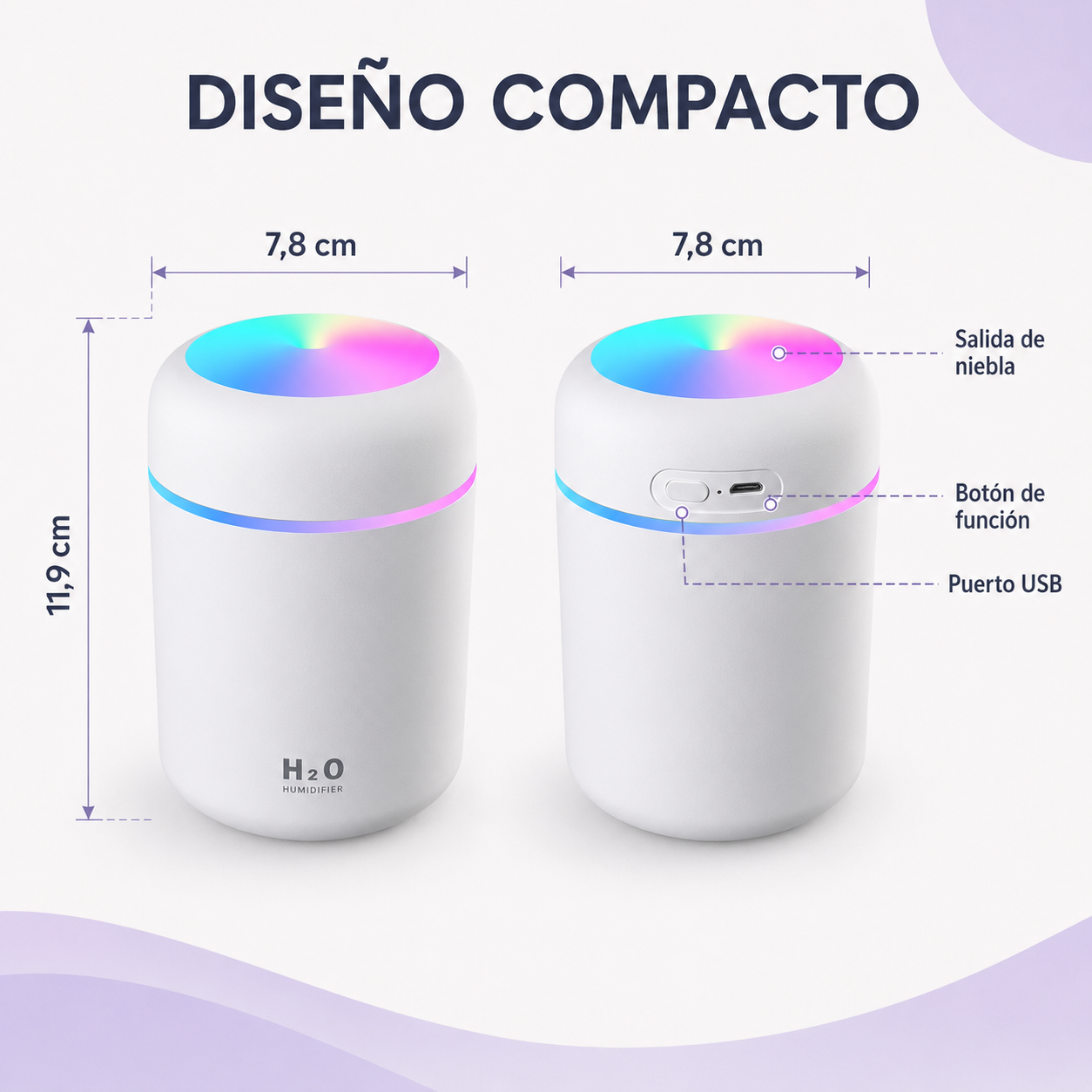 Humidificador USB con Luz Ambiental