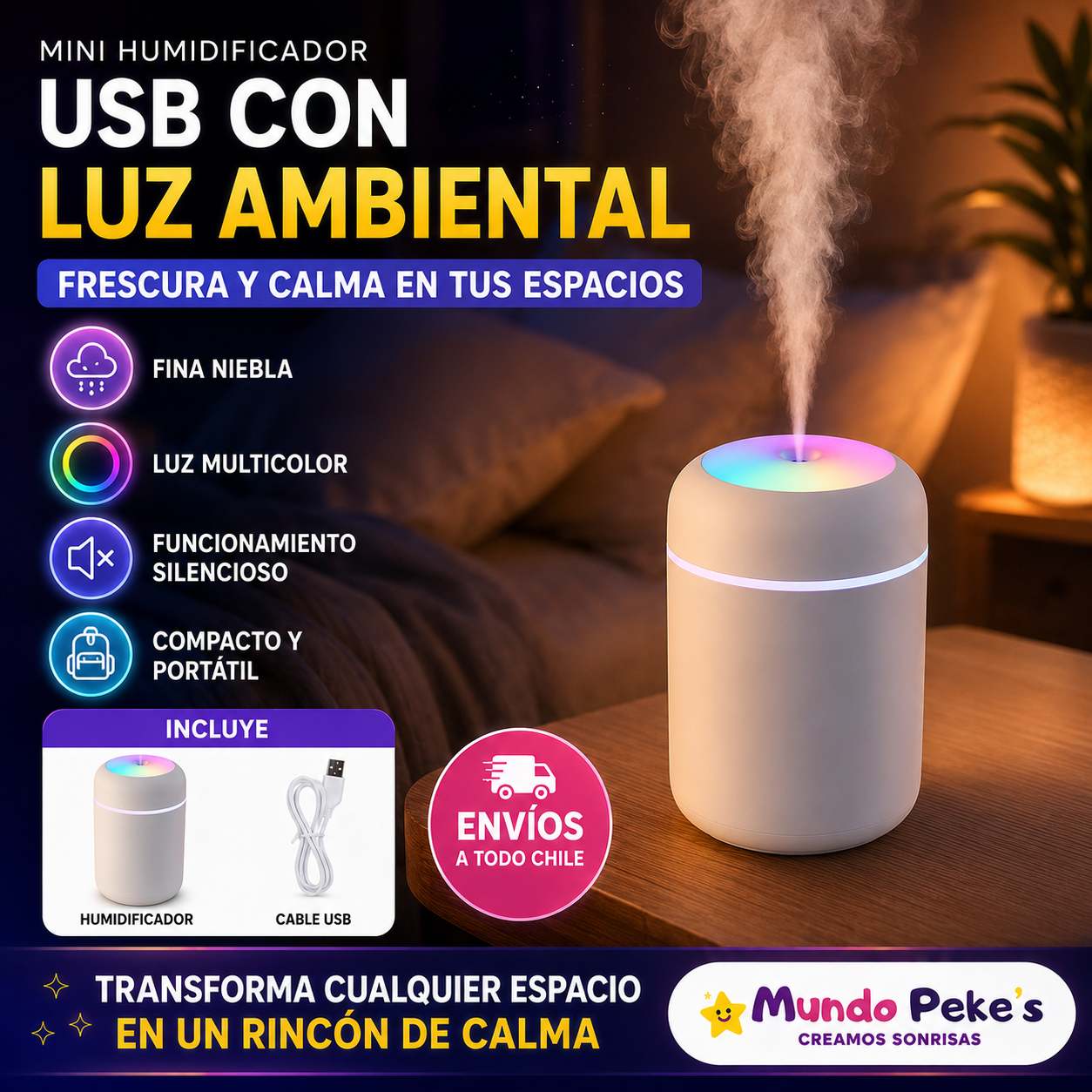 Humidificador USB con Luz Ambiental